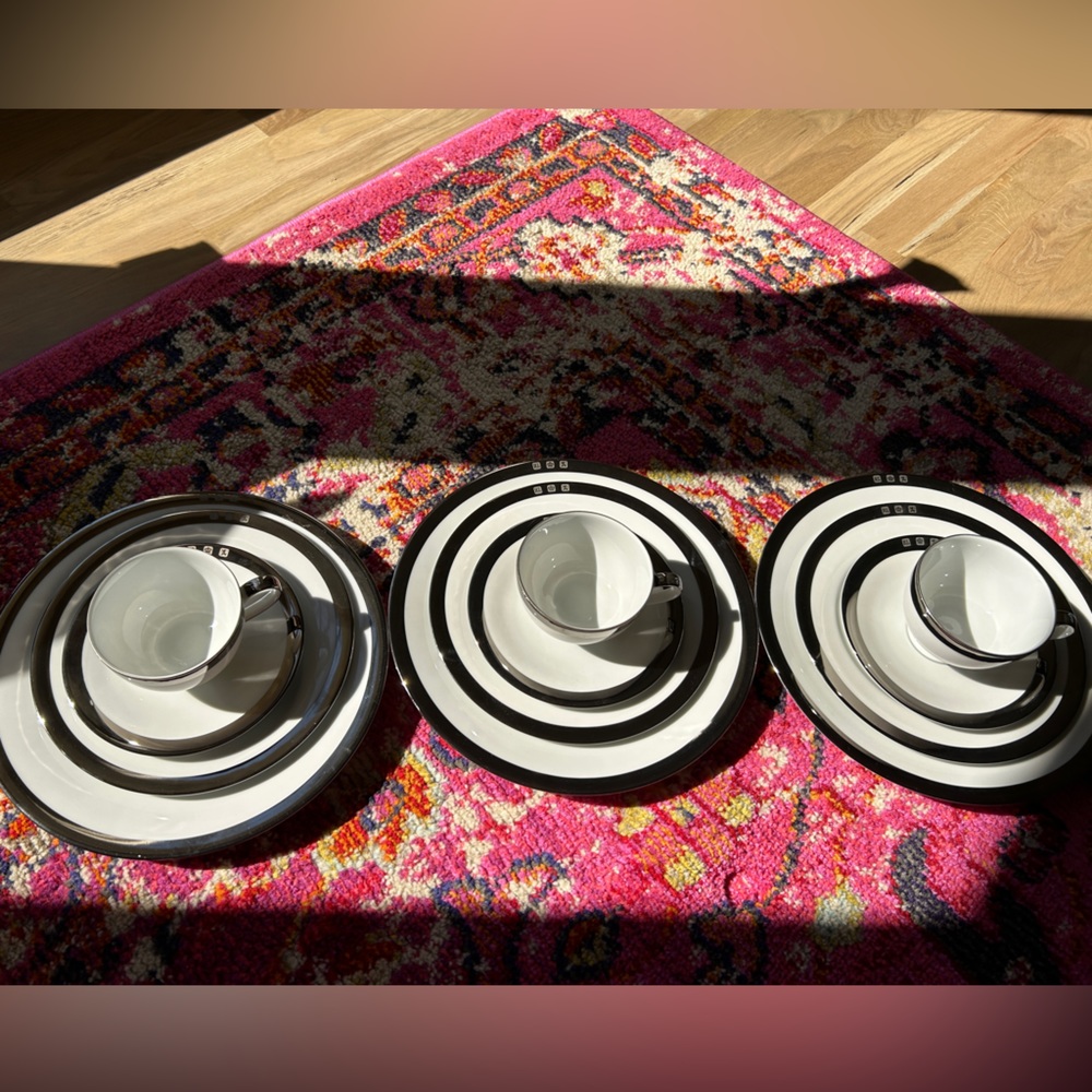 RALPH LAUREN Academy Platinum Dinnerware, Set of 3 Place Settings + Extras